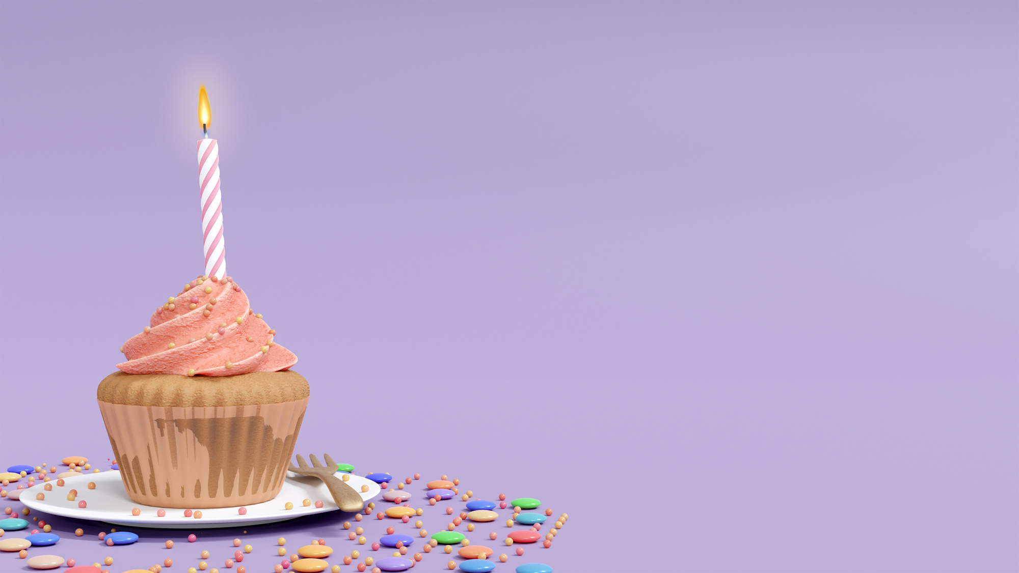Birthday Cupcake on Purple Background
